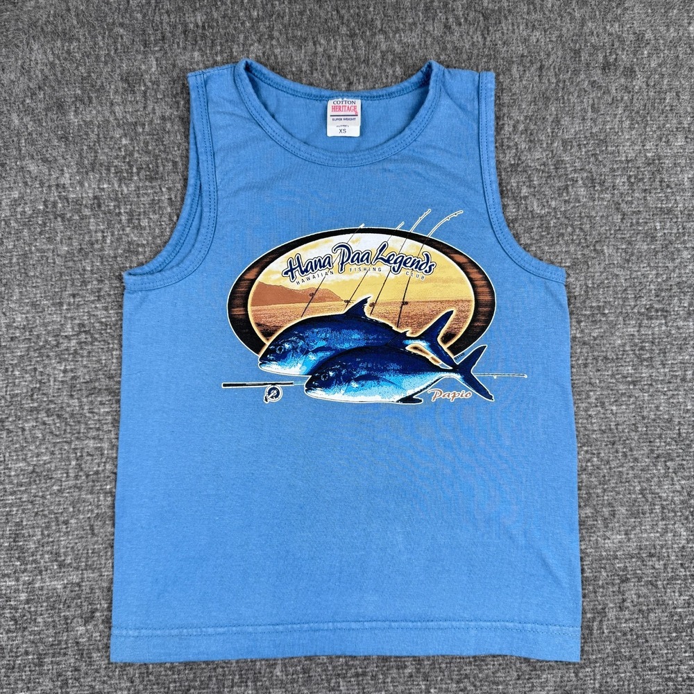 Vintage Hana Paa Legends Hawaiian Tank Top Womens XS Blue Ocean Babydoll Nature